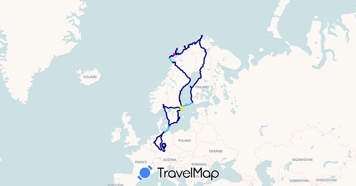 TravelMap itinerary: driving, bus, hiking, boat, hurtigruten in Germany, Finland, Norway, Sweden (Europe)